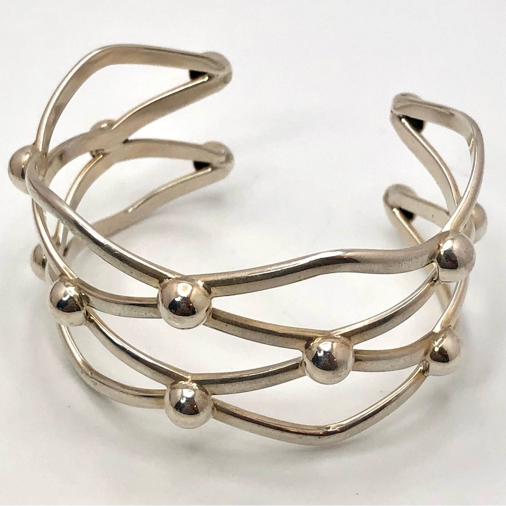 Solid And Heavy Sterling Silver Openwork Cuff Bra… - image 5